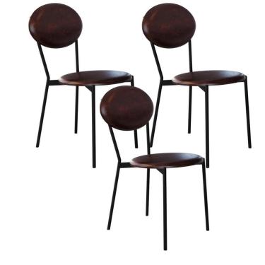 Imagem de Kit 03 Cadeiras Estofada Para Sala De Jantar Azuri Preto C01 Courino Café - Lyam Decor