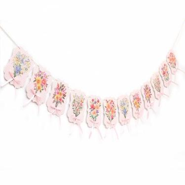 Imagem de Guirlanda de decoração floral para chá de bebê - Faixa de laço de bebê em flor, faixa de roupas de bebê com flores para revelação de gênero, pano de fundo de festa de aniversário de 1º aniversário