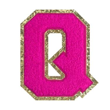 Imagem de 1 PÇ Patch de letra de chenille rosa de 11,4 cm com borda dourada – Remendos do alfabeto para roupas, jaquetas, mochilas, chapéus para decoração personalizada, nome personalizado e artesanato. (Q)
