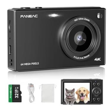 Imagem de Câmera digital S1 para crianças e iniciantes, câmera de foco automático com tela IPS, zoom 16x, macro, filtros de lente, temporizador automático, cartão de 32 GB incluído - Preto (Digital 4K UHD 1080P