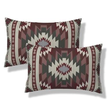 Imagem de VIREOTHIA Southwest Aztec Capas de almofada lombar 30 x 50 conjunto de 2 capas de almofada decorativas nativas americanas geométricas retangulares ocidentais capas de almofada para sofá-cama decoração