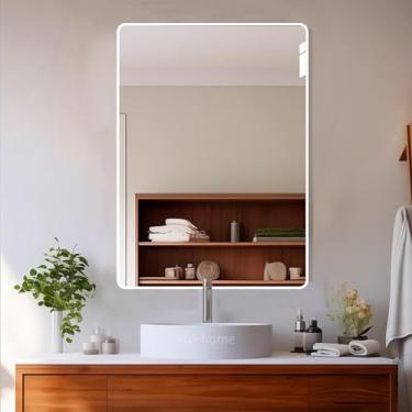 Imagem de Xixi Home Espelho quadrado espelho de banheiro 59,9 x 80 cm montado na parede metal emoldurado preto retangular espelho de parede espelho de vaidade canto quadrado espelho de fazenda - branco