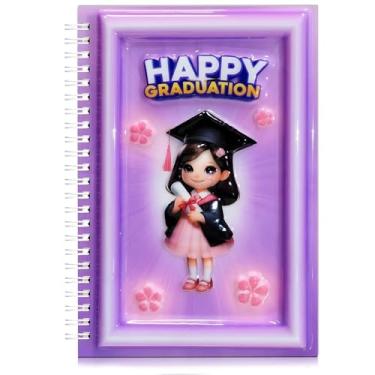 Imagem de omatek smart technologies Caderno espiral com capa brilhante 3D A5 – Caderno de capa dura fofo com 80 folhas – Caderno escolar para crianças, meninas e meninos – Feliz formatura