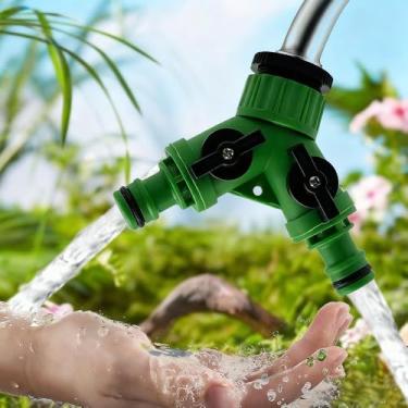 Imagem de Divisor de mangueira de jardim bidirecional - divisor de água com desligamento independente (conexão rápida de 3/10.2 cm e 1/5.1 cm)
