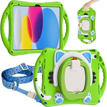 Imagem de Tuiklol Capa para iPad Pro 11 polegadas 4ª geração 2022, protetor de tela infantil resistente à prova de choque alça de ombro giratória para iPad Pro 11 3ª/2ª/1ª geração 2021 2020 2018, verde
