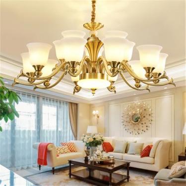 Imagem de Lustre americano de latão com LED, estilo europeu, luxuoso, para sala de estar, restaurante, quarto, villa, hotel, loja de roupas, luminária pendente (B 15 lâmpadas)