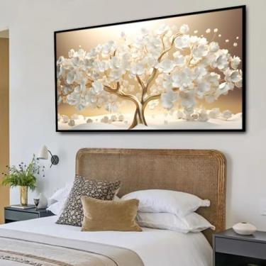 Imagem de Quadro Decorativo Floral Árvore da Prosperidade Dourada, com Moldura Retangular de 2cm, ideal para Sala de Jantar e Estar, Quarto, Escritório e Hall de entrada. Tamanho 60X90 cm.