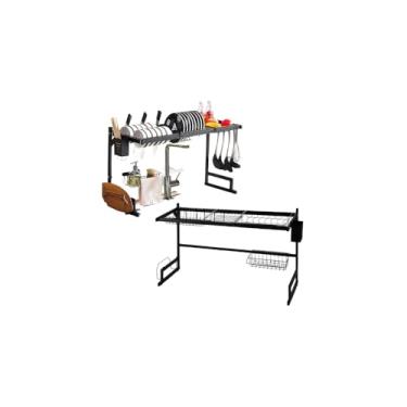 Imagem de Escorredor de Louças Suspenso para Pia, Aço Inoxidável, Preto Fosco, 85x51,5x33,5 cm, Suporte para Pratos, Copos, Talheres e Utensílios