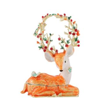 Imagem de Janshe Cul Caixas de bugigangas de alce esmaltadas pequenas caixas de suporte de anel de joias pintadas à mão, enfeite de alce, presente de Natal para mulheres