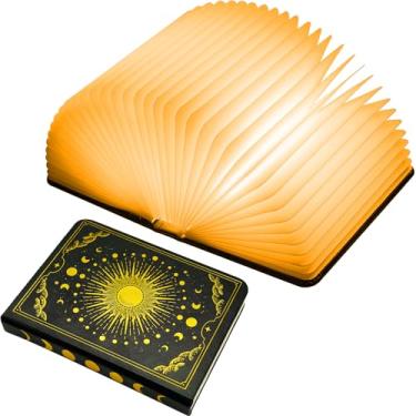 Imagem de Decoração de lâmpada de livro dobrável, capa de couro com luz noturna LED de 7 cores, recarregável por USB, decoração exclusiva de luz de livro para estante de livros, mesa de casa, acessórios de