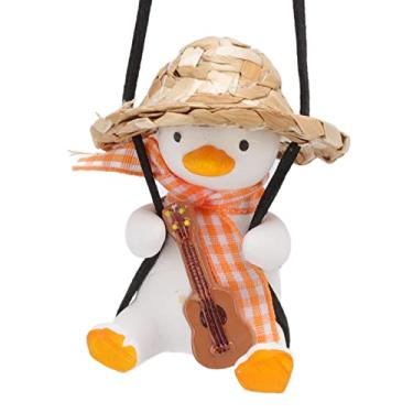 Imagem de TOPINCN Pingente de Carro de Pato Balanço, Decoração Fofa de Pato Pendurado, Acessórios para Espelho Retrovisor de Carro e Decoração de Suspensão de Espelho de Carro (Chapéu de palha de guitarra)