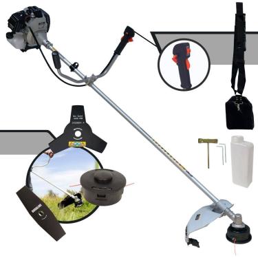 Imagem de Roçadeira Completa Toyama TBC43H À Gasolina 2 Tempos 43cc 1,7HP 12.000rpm 3 Opções de Corte Com Lâmina Facão + Lâmina 3 Pontas + Carretel de Nylon