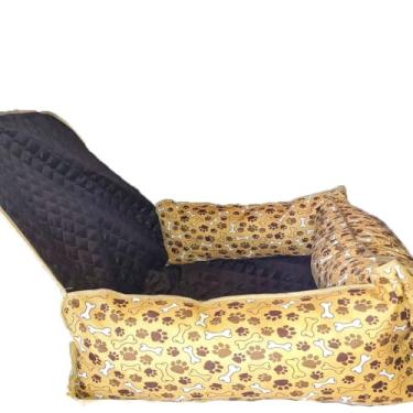 Imagem de Cama Pet 2 em 1 com Protetor de Banco Traseiro Veicular, Estampado, Microfibra Matelada Impermeável, Pequeno, 60x50x20cm, com Elástico e Zíper, para Cães (Marrom)