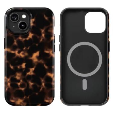 Imagem de Marosoniy Capa para iPhone 13 14 15, compatível com MagSafe, capa rígida híbrida de 2 camadas + capa protetora de silicone para celular magnética fina à prova de choque (concha de tartaruga, iPhone 13