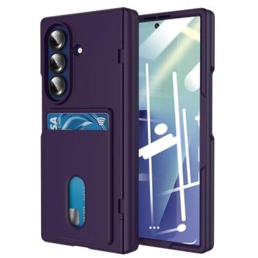 Imagem de FWYANZH Capa para Samsung Galaxy Z Fold 7, capa com ranhura para cartão, protetor de tela integrado, dobradiça, à prova de choque, capa de proteção completa de policarbonato rígido, roxo, dobra 7