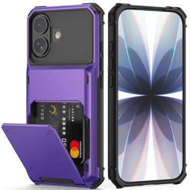 Imagem de Nvollnoe Capa compatível com iPhone 17 com suporte para cartão [loja 5 cartões] capa carteira resistente à prova de choque de camada dupla com compartimento para cartão oculto grande capa de