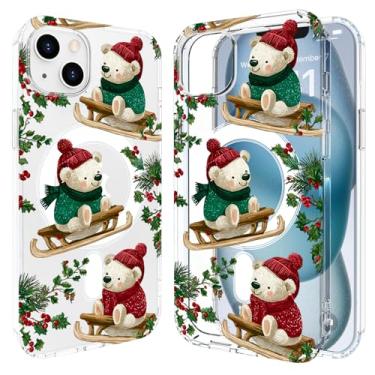 Imagem de LuGeKe Capa para iPhone 16, três ursos de Natal compatível com acessórios MagSafe, capa protetora de telefone transparente fina à prova de choque para mulheres