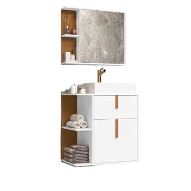 Imagem de Kit Armário Organizador Gabinete P/Banheiro Com Espelheira E Star 2 Portas(Argos Branco Com Nature)