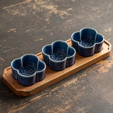 Imagem de Conjuntos versáteis de chips e molho com bandeja, pratos de bugiganga a granel, tigelas de salsa, pratos pequenos, elegantes e funcionais, azul