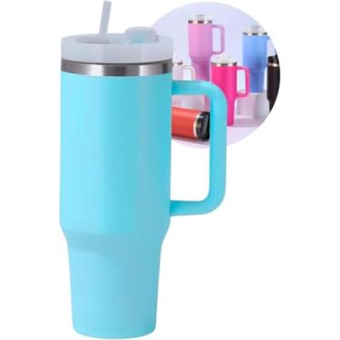 Imagem de Copo Térmico 1,2L Inox com Pegador em Borracha, Tampa Antivazamento e Canudo – Alta Durabilidade (AZUL BEBE)