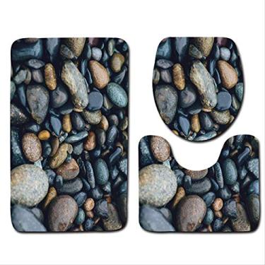 Imagem de Tapetes de banheiro de três peças, tapetes decorativos de banheiro oceano 3D e almofadas de tampa de vaso sanitário, tapetes de banheiro antiderrapantes, banheiro, banheira, chuveiro