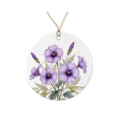 Imagem de ZoZi9xDesigns Enfeite de Natal violeta - amante violeta - amante de flores - ornamento de Natal - decoração de pendurar árvore de Natal - lembrança de feriado de cerâmica impressa em ambos os lados