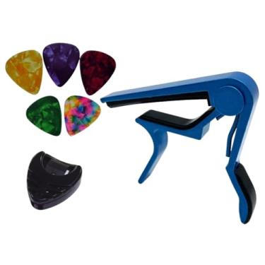 Imagem de Capotraste Pestana Braçadeira Violão Guitarra Ukulele + Porta Palhetas + 5 Palhetas (Azul)