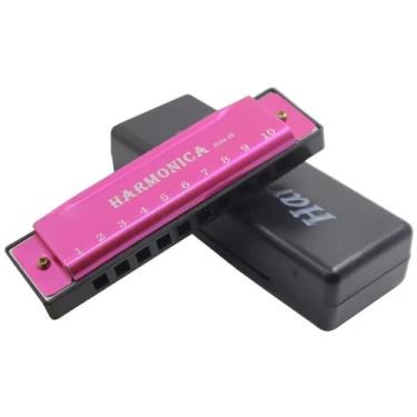 Imagem de Gaita profissional com 10 furos Blues Harmonica Instrumento Musical Núcleo de Cobre Resina Tom C (Rosa)