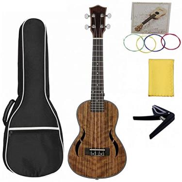 Imagem de Ukulele infantil Ukulele de concerto de 58 cm madeira de nogueira 18 trastes quatro cordas guitarra Havaí + bolsa + capo + corda colorida + acessórios para ukelele de pano
