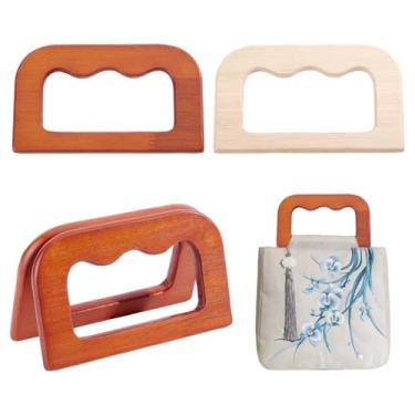 Imagem de PH PandaHall 4 peças de alças de bolsa de madeira, 2 cores rústicas retangulares alças de substituição decorativas feitas à mão para sacos de crochê, bolsas de macramê, canudos, sacos de praia