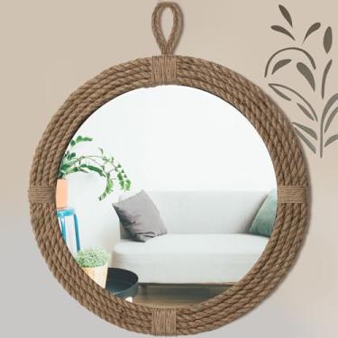 Imagem de Vercraft Espelho náutico 61 cm decoração de parede com acabamento em corda e laço para pendurar espelho redondo náutico boho rústico decorativo para sala de estar, quarto