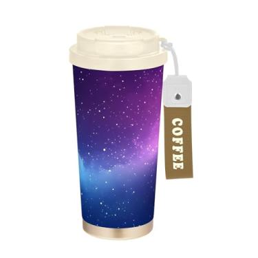 Imagem de SEHANY Caneca de viagem Galaxy Starry Sky de viagem de 500 ml Copos de café reutilizáveis revestidos de cerâmica com tampa à prova de vazamento, parede dupla, isolamento a vácuo, copo de café de aço