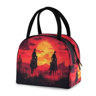 Imagem de Blueangle Lancheira isolada à prova de vazamento - Bolsa de almoço reutilizável com design de caubói do oeste americano, recipiente compacto para alimentos para escritório, viagens e atividades ao ar