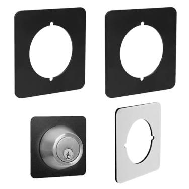 Imagem de 2 peças de placas de maçanetas de porta, versão quadrada com fita dupla face, aço inoxidável grosso, placa de reforço de porta, placa de bloqueio de porta, para trava interna de fechadura de fechadura