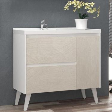 Imagem de Gabinete de Banheiro 90cm com Lavatório Ref 910 Cewal - Branco/Arenito