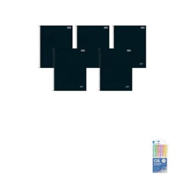 Imagem de Kit Caderno Universitário Zip Preto 80F Tilibra + Caneta Esferográfica Spiro 0.7mm + Marca Texto Lumini Pastel