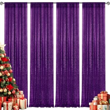 Imagem de 2 × 2,5 m - 4 peças de painéis de cortina de lantejoulas roxas, cenário fotográfico, cortinas com glitter, fundo de tecido para decoração de festa de casamento de Natal