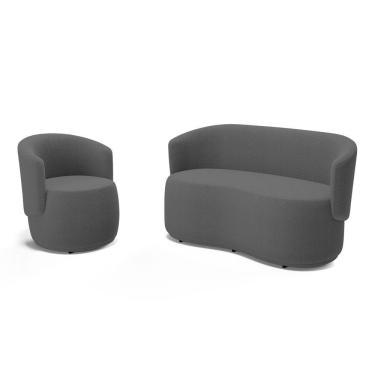 Imagem de Kit Poltrona E Namoradeira Aisha Orgânica Bouclê Cinza Escuro - Abmaza