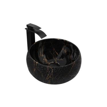 Imagem de Kit Cuba Pia Louça Cerâmica Banheiro C/Torn e Vál Preta 64