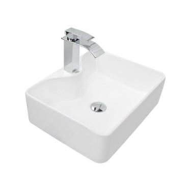 Imagem de Kit Cuba Pia Louça Cerâmica Banheiro C/Torn e Vál Cromada 28