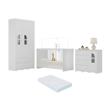 Imagem de Quarto De Bebê Completo Com Berço 3 Em 1 Com Colchão Incluso Liz Multimóveis MP4575 Branco