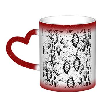 Imagem de Copo de café divertido preto e branco de pele de cobra, xícara de cerâmica mágica sensível ao calor que muda de cor, 12 Oz, para café/chá/leite/cacau, para adolescente/aniversário/festival/presentes