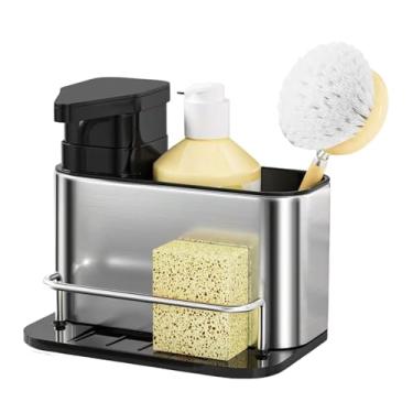 Imagem de Porta Detergente de Pia AVIBES em Aço Inoxidável, Organizador e Dispenser com Suporte para Esponja, Escova e Base de Drenagem