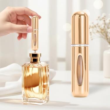 Imagem de Mini perfume recarregável de 5 ml, atomizador de perfume recarregável, frascos de spray, portátil para viagens, férias, atividades ao ar livre e negócios, dourado brilhante