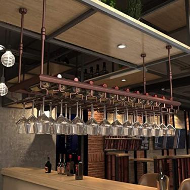 Imagem de APUM Prateleiras de vinho de ferro de teto, altura ajustável, prateleira de taças de metal para vinho, suporte de garrafa de vinho, prateleiras de armazenamento de bar de restaurante