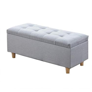 Imagem de FAMEOYA Banqueta de armazenamento de madeira maciça banco de sofá de armazenamento retangular banco de armazenamento de tecido extremidade de cama banco de armazenamento loja de roupas quarto provador
