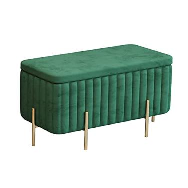 Imagem de FAMEOYA Luxuoso banco otomano de armazenamento de veludo com pés de metal, apoio para os pés otomano estofado contemporâneo, banco de armazenamento macio na extremidade da cama para quarto - verde-b