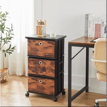 Imagem de MAX Houser Cômoda com 3 gavetas, torre de cômoda de tecido, unidade de armazenamento vertical para quarto, armário, escritório, marrom