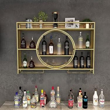 Imagem de GKPSSURV Prateleiras de vinho montadas na parede com suporte de vidro, suporte de exibição de garrafa de vinho e ferro de vidro, suporte de vinho moderno com prateleiras para armazenamento de vinho
