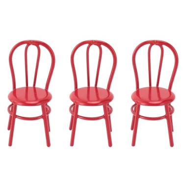 Imagem de SIWOTED 3 PCS Cadeiras em Miniatura Escala 1:12 Cadeira Traseira de Casa de Bonecas Modelo de Móveis de Metal para Decoração de Casa de Boneca (Vermelho Pequeno)